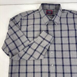 UNTUCKIt Classic Fit Gray Navy‎ Plaid Long Sleeve Button Down Shirt Cotton XL
